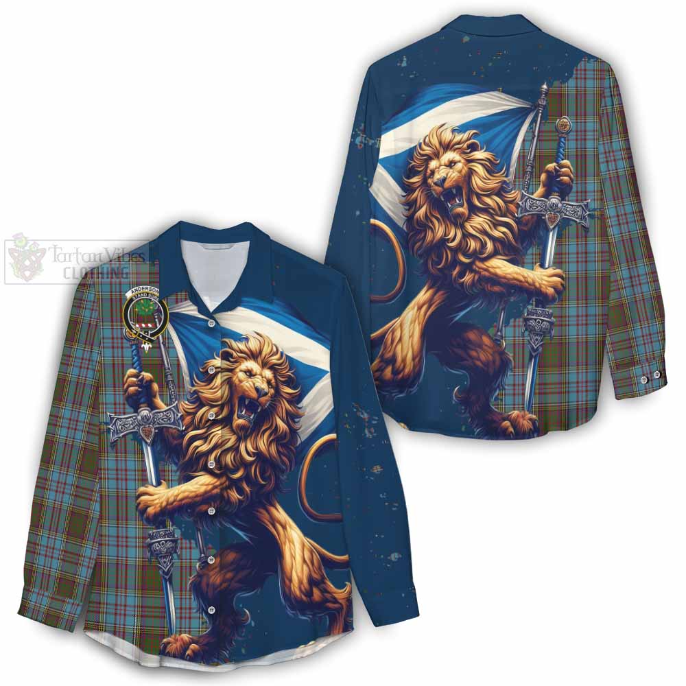 Tartan Vibes Clothing Anderson Tartan Family Crest Women's Casual Shirt with Scottish Majestic Lion