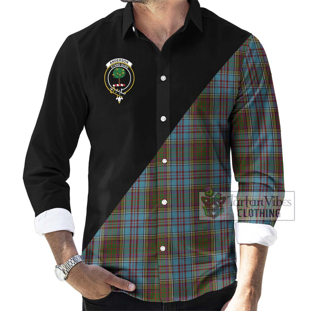 Anderson Tartan Long Sleeve Button Shirt with Family Crest and Military Logo Style - Tartanvibesclothing Shop