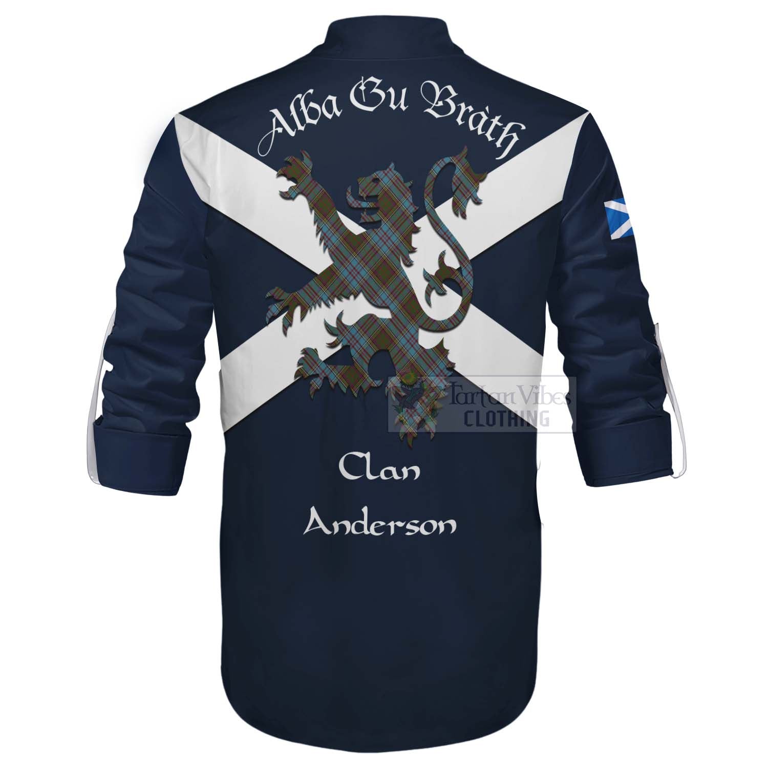 Tartan Vibes Clothing Anderson Tartan Lion Rampant Ghillie Kilt Shirt Proudly Display Your Heritage with Alba Gu Brath and Clan Name