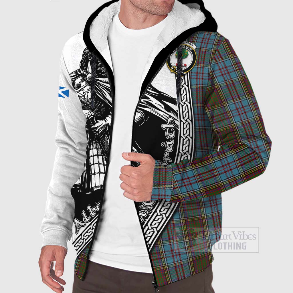 Tartan Vibes Clothing Anderson Tartan Clan Crest Sherpa Hoodie with Highlander Warrior Celtic Style