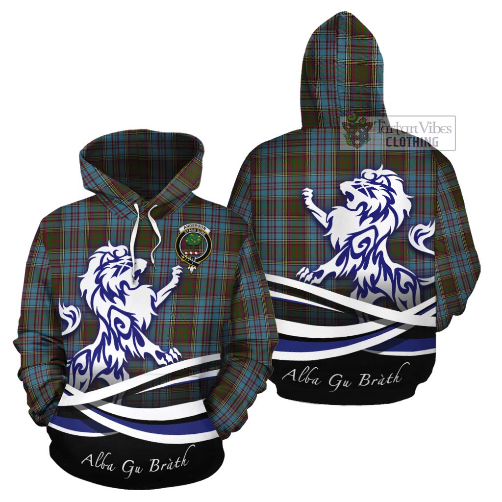 Tartan Vibes Clothing Anderson Tartan Cotton Hoodie with Alba Gu Brath Regal Lion Emblem