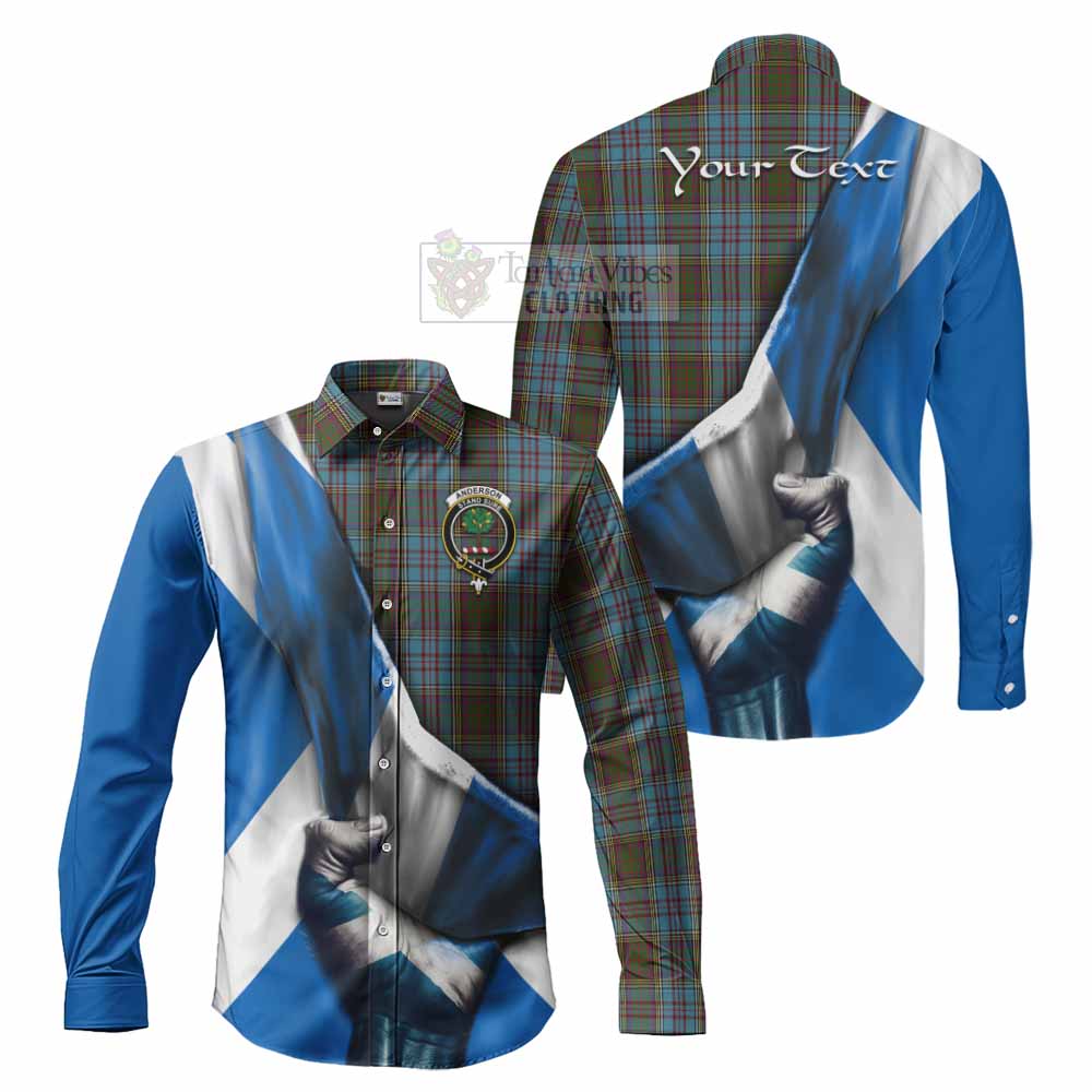 Tartan Vibes Clothing Anderson Tartan Long Sleeve Button Shirt with Family Crest Scotland Patriotic Style