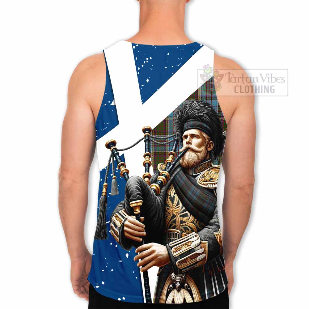 Anderson Tartan Men's Tank Top with Family Crest Scottish Bagpiper Vibes