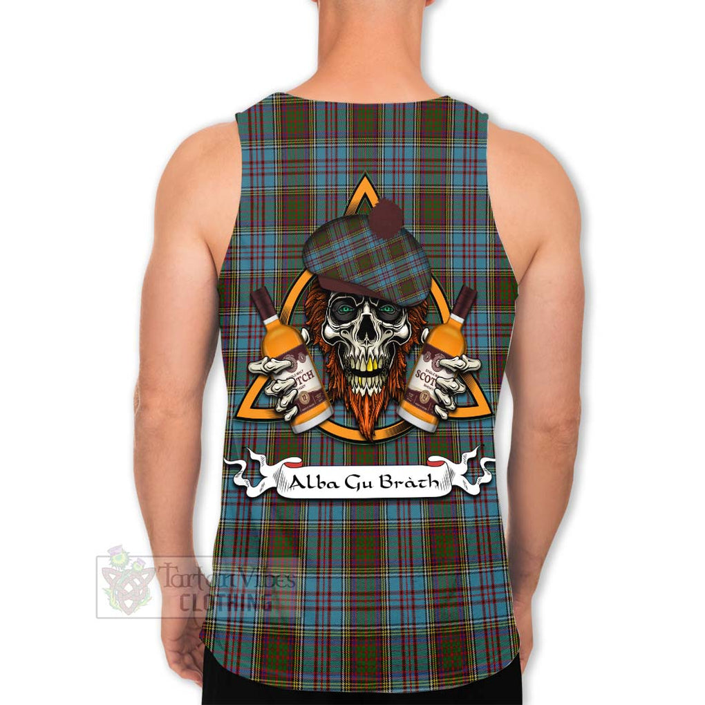 Tartan Vibes Clothing Anderson Tartan Men's Tank Top with Family Crest and Bearded Skull Holding Bottles of Whiskey