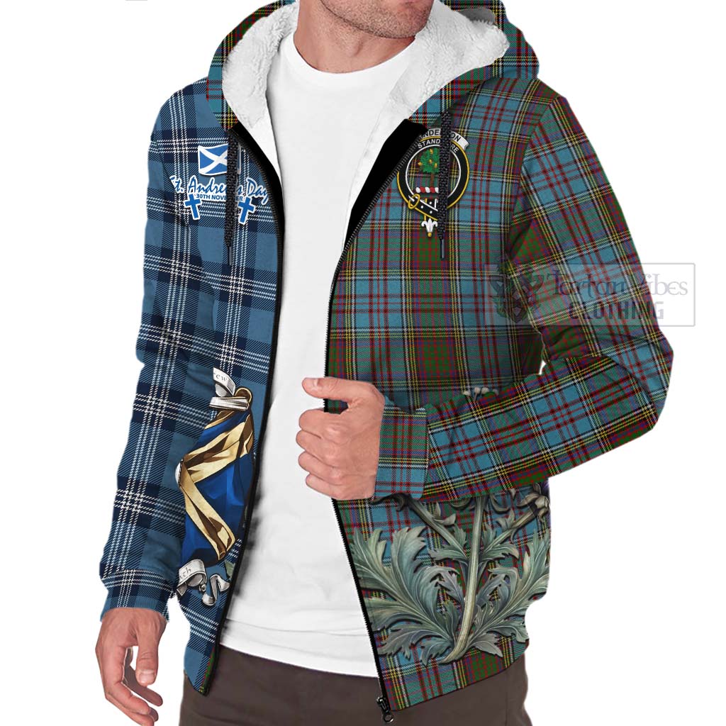 Tartan Vibes Clothing Anderson Tartan Sherpa Hoodie Happy St. Andrew's Day Half Tartan Style