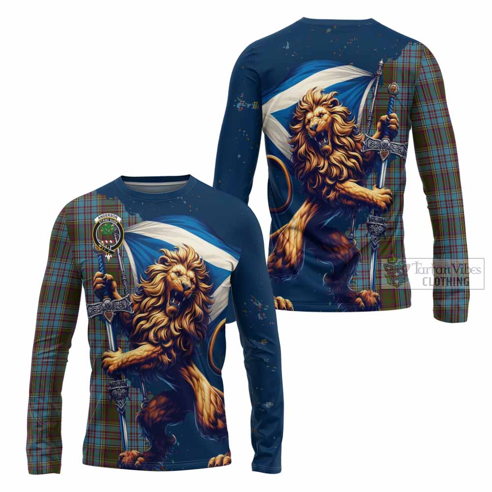 Tartan Vibes Clothing Anderson Tartan Family Crest Long Sleeve T-Shirt with Scottish Majestic Lion