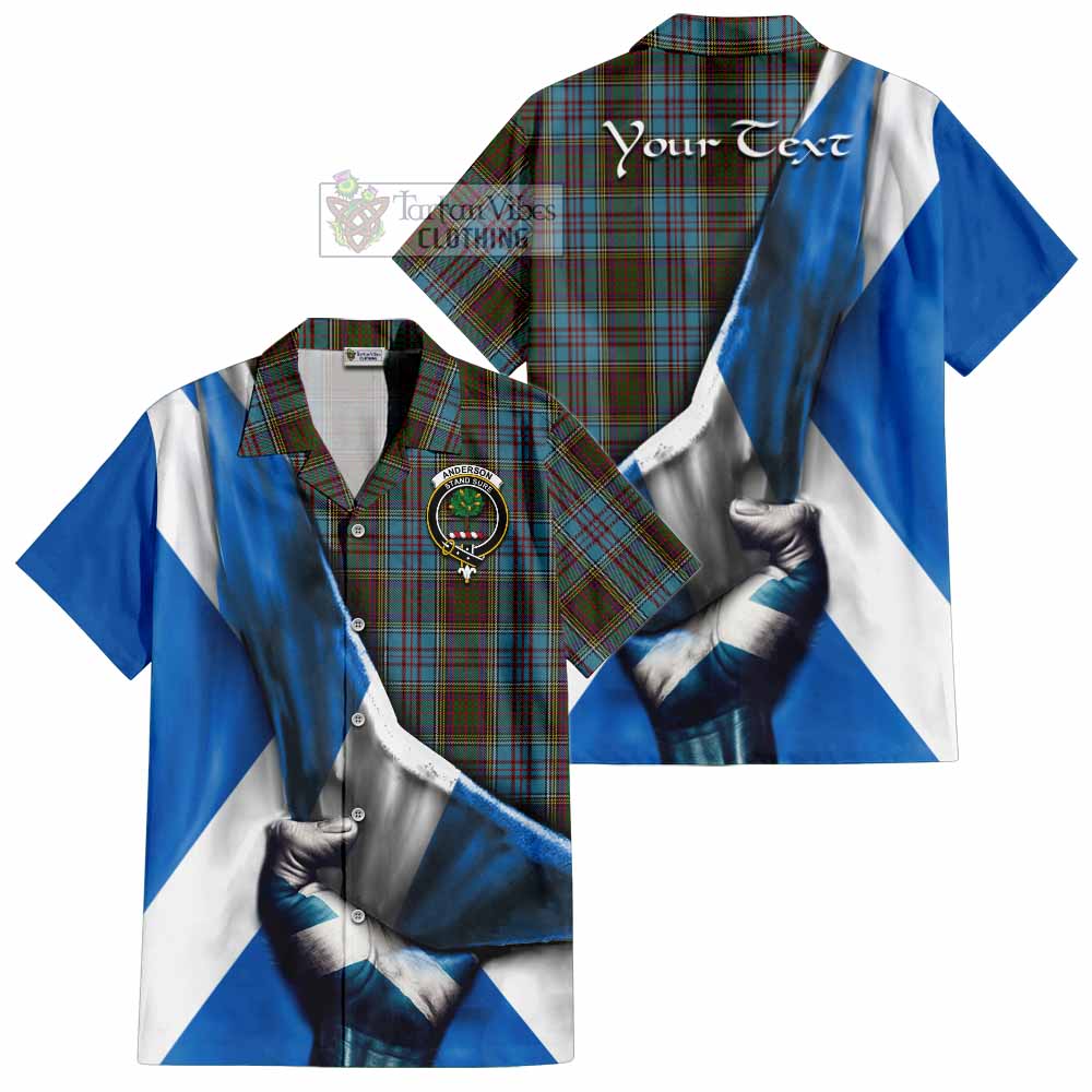 Tartan Vibes Clothing Anderson Tartan Short Sleeve Button Shirt with Family Crest Scotland Patriotic Style