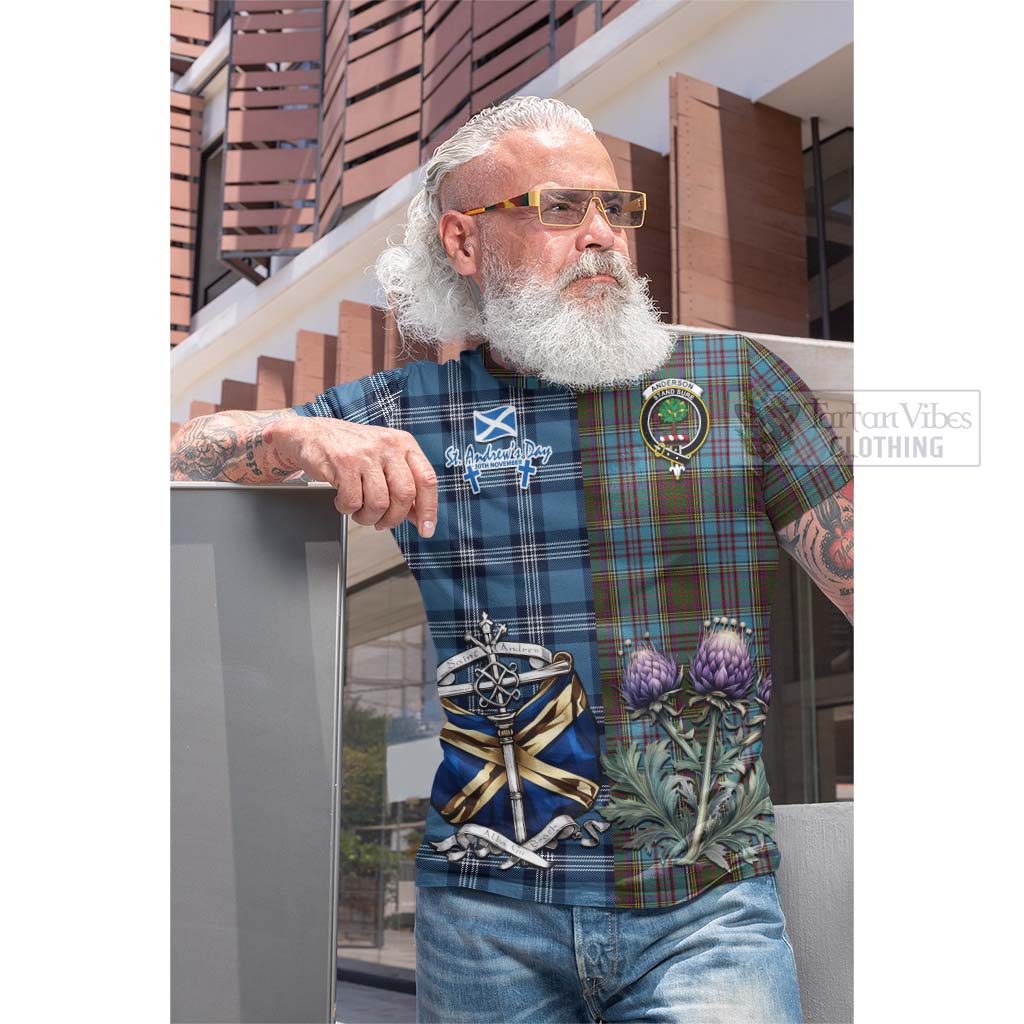 Tartan Vibes Clothing Anderson Tartan Cotton T-shirt Happy St. Andrew's Day Half Tartan Style