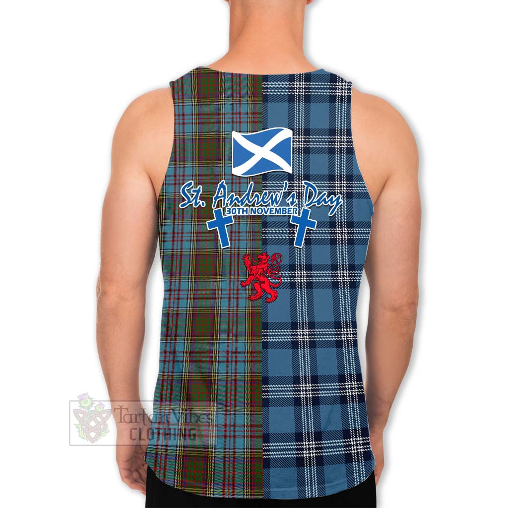 Tartan Vibes Clothing Anderson Tartan Men's Tank Top Happy St. Andrew's Day Half Tartan Style