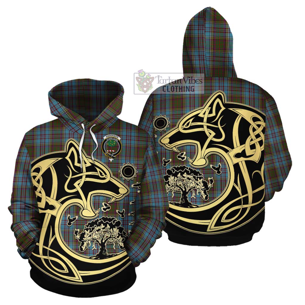 Tartan Vibes Clothing Anderson Tartan Cotton Hoodie with Family Crest Celtic Wolf Style