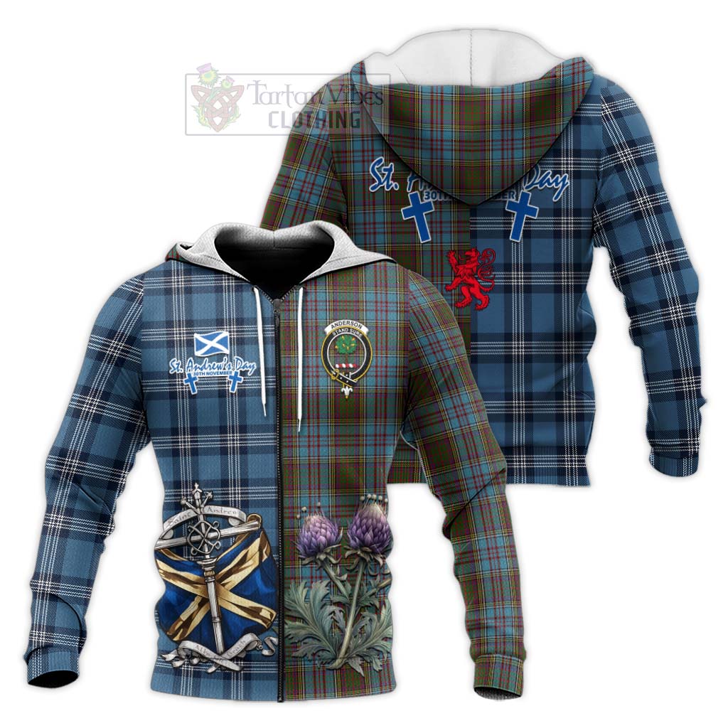 Tartan Vibes Clothing Anderson Tartan Knitted Hoodie Happy St. Andrew's Day Half Tartan Style