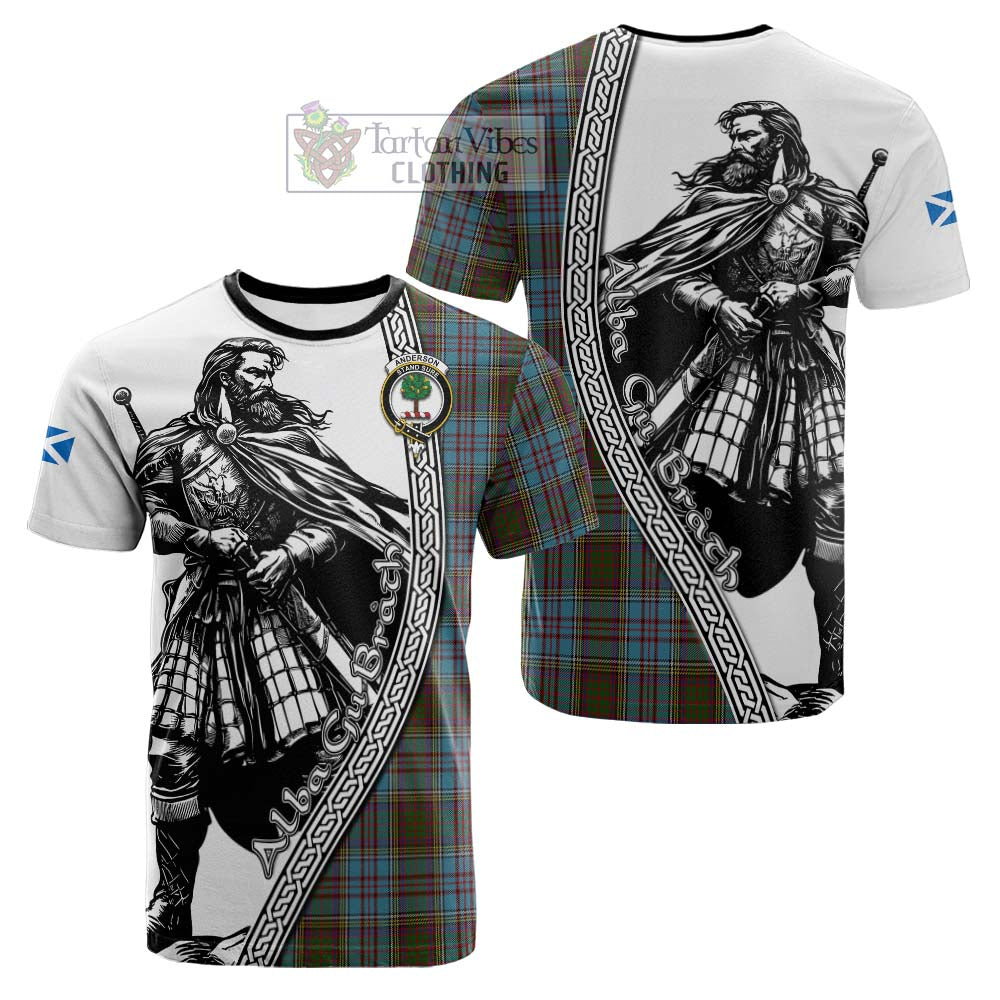 Anderson Tartan Clan Crest Cotton T-shirt with Highlander Warrior Celtic Style