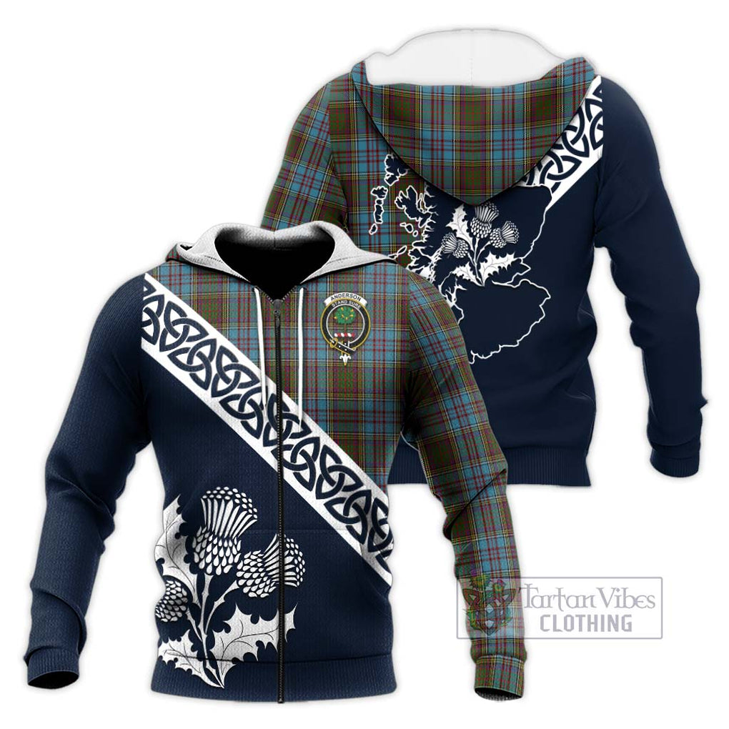 Tartan Vibes Clothing Anderson Tartan Knitted Hoodie Featuring Thistle and Scotland Map