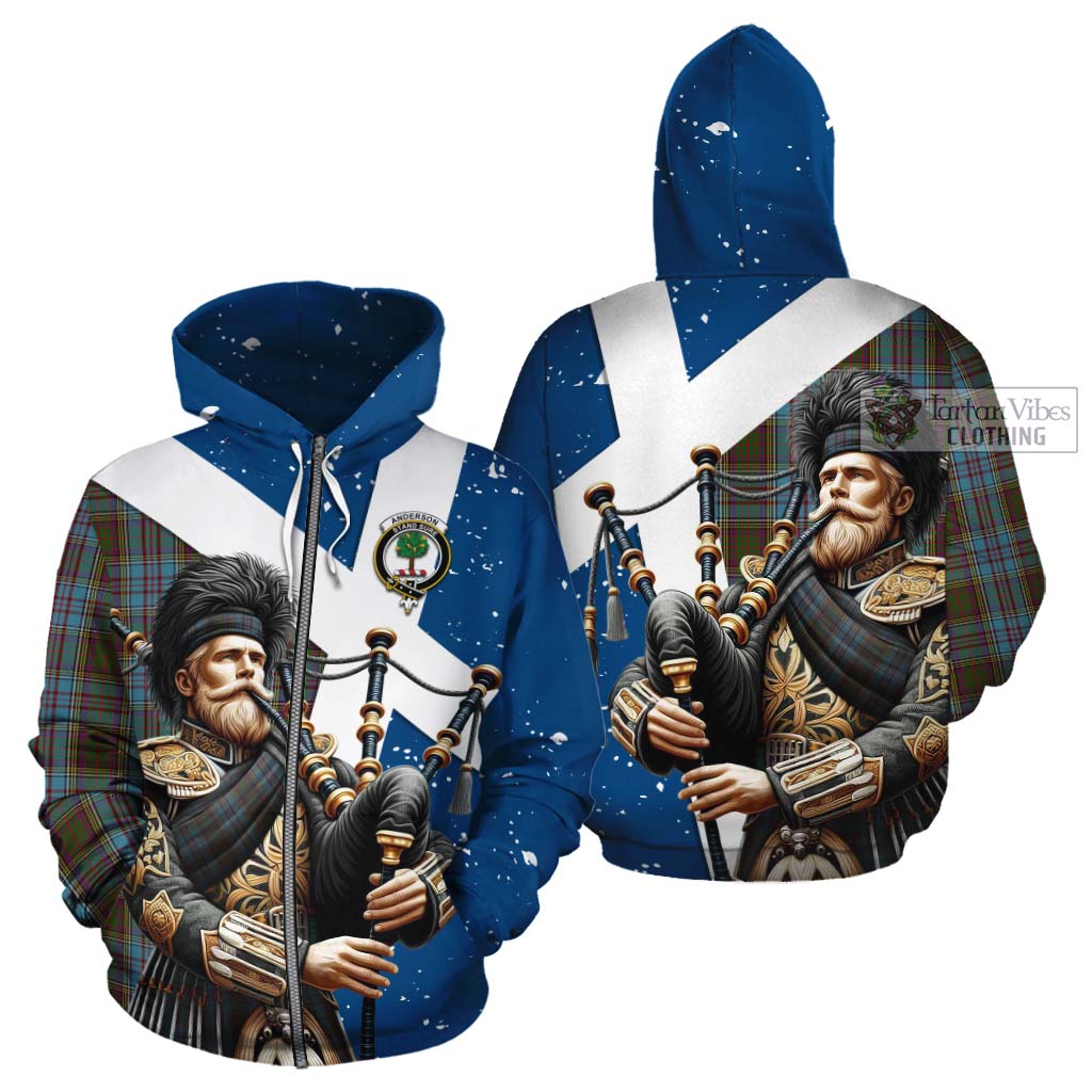 Tartan Vibes Clothing Anderson Tartan Cotton Hoodie with Family Crest Scottish Bagpiper Vibes