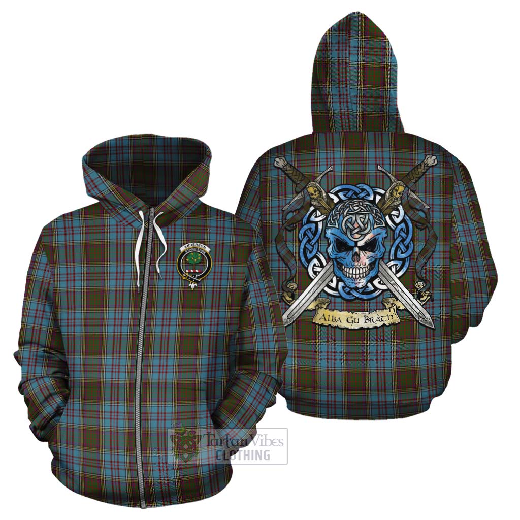 Tartan Vibes Clothing Anderson Tartan Cotton Hoodie with Family Crest Celtic Skull Style