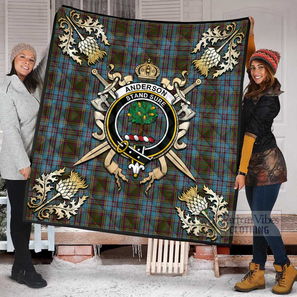 Tartan Vibes Clothing Anderson Tartan Quilt with Family Crest and Scottish Golden Courage Shield