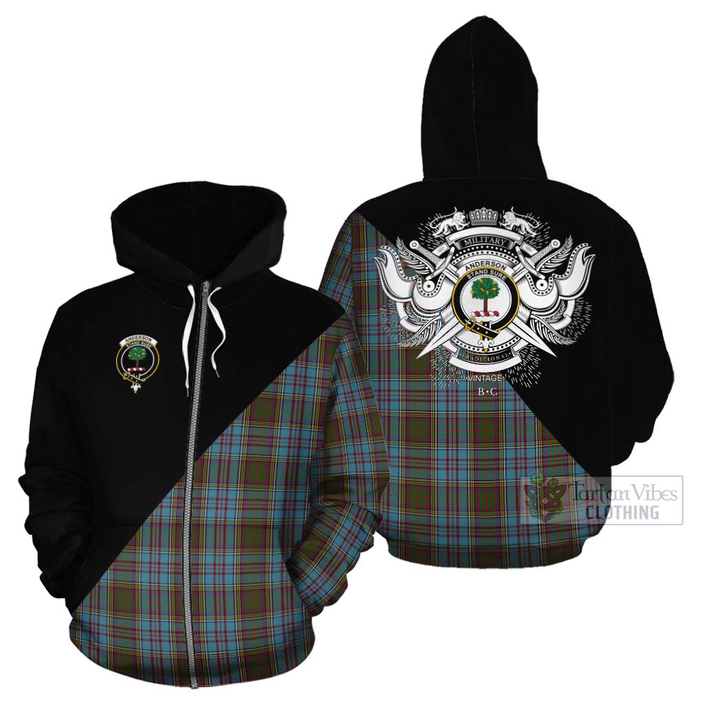 Tartan Vibes Clothing Anderson Tartan Cotton Hoodie with Family Crest and Military Logo Style