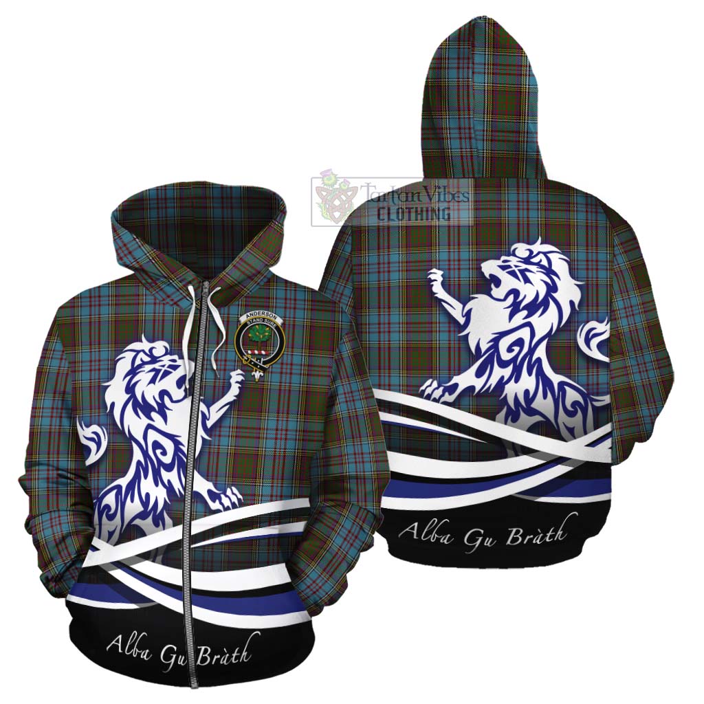 Tartan Vibes Clothing Anderson Tartan Cotton Hoodie with Alba Gu Brath Regal Lion Emblem