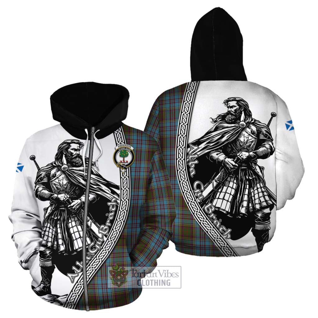 Tartan Vibes Clothing Anderson Tartan Clan Crest Cotton Hoodie with Highlander Warrior Celtic Style