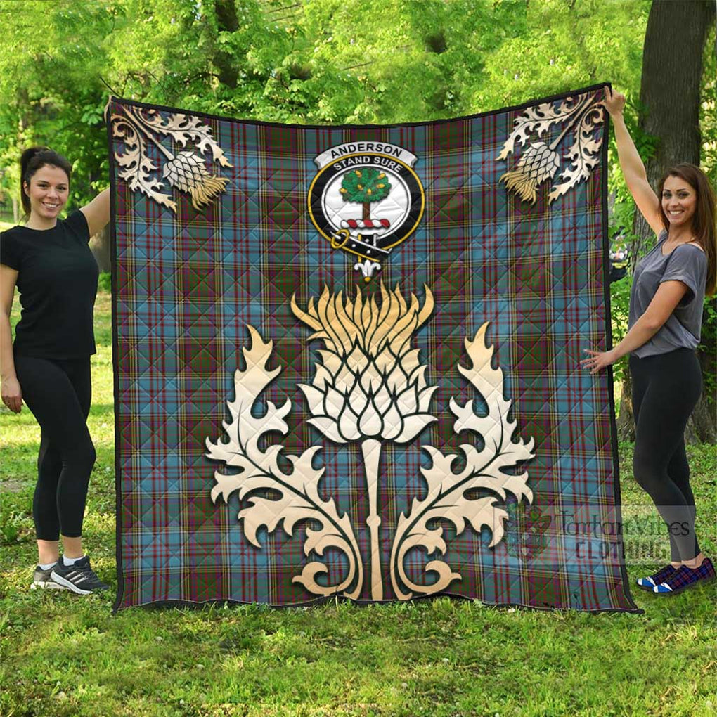 Tartan Vibes Clothing Anderson Tartan Quilt with Family Crest and Golden Thistle Style