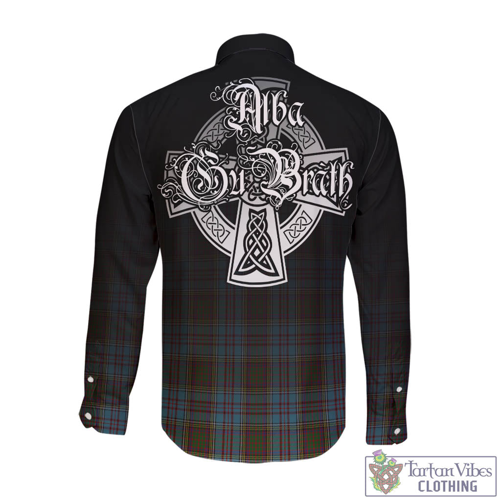 Tartan Vibes Clothing Anderson Tartan Long Sleeve Button Up Featuring Alba Gu Brath Family Crest Celtic Inspired