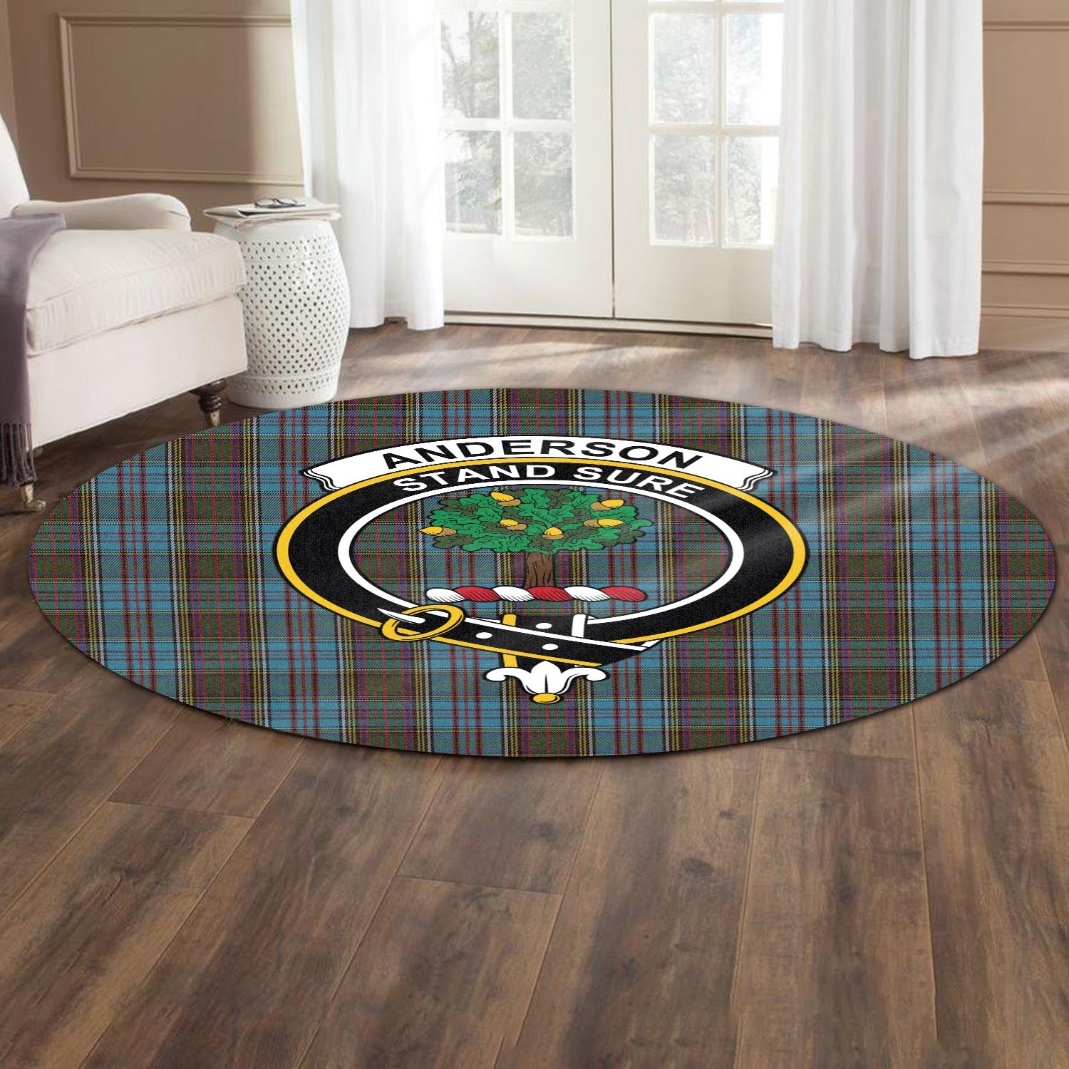 Anderson Tartan Round Rug with Family Crest - Tartanvibesclothing