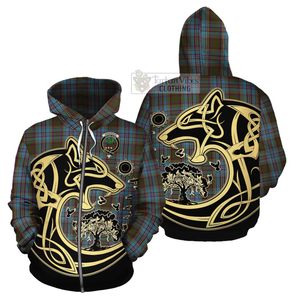 Tartan Vibes Clothing Anderson Tartan Cotton Hoodie with Family Crest Celtic Wolf Style