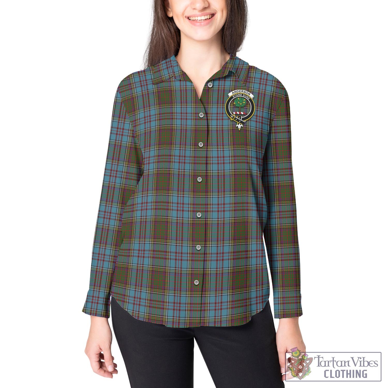 Tartan Vibes Clothing Anderson Tartan Womens Casual Shirt with Family Crest