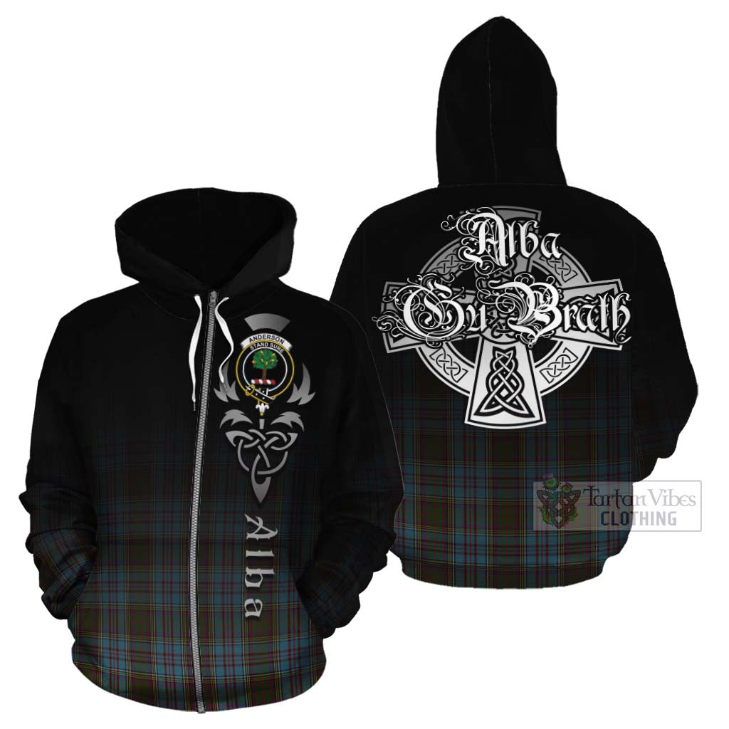 Tartan Vibes Clothing Anderson Tartan Cotton Hoodie Featuring Alba Gu Brath Family Crest Celtic Inspired