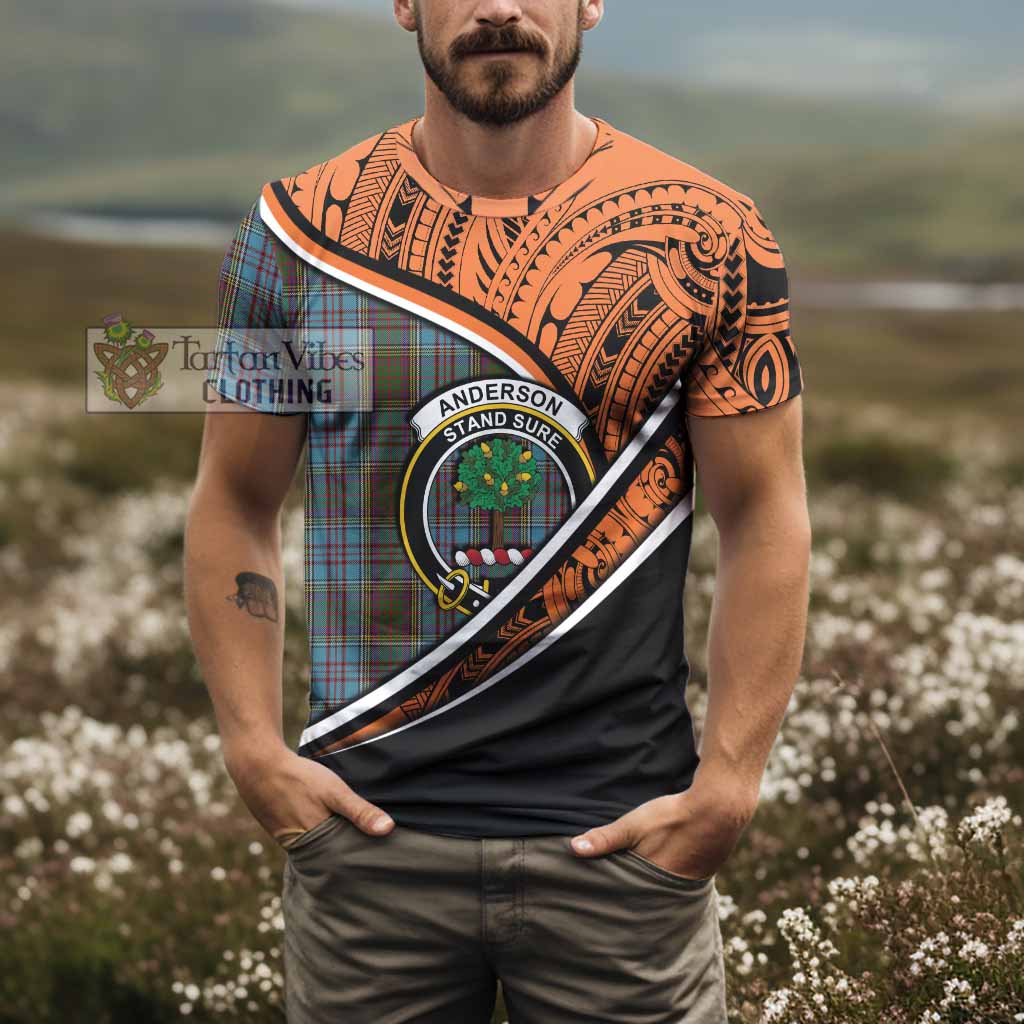 Tartan Vibes Clothing Anderson Crest Tartan T-Shirt with Maori Tattoo Style - Orange Version