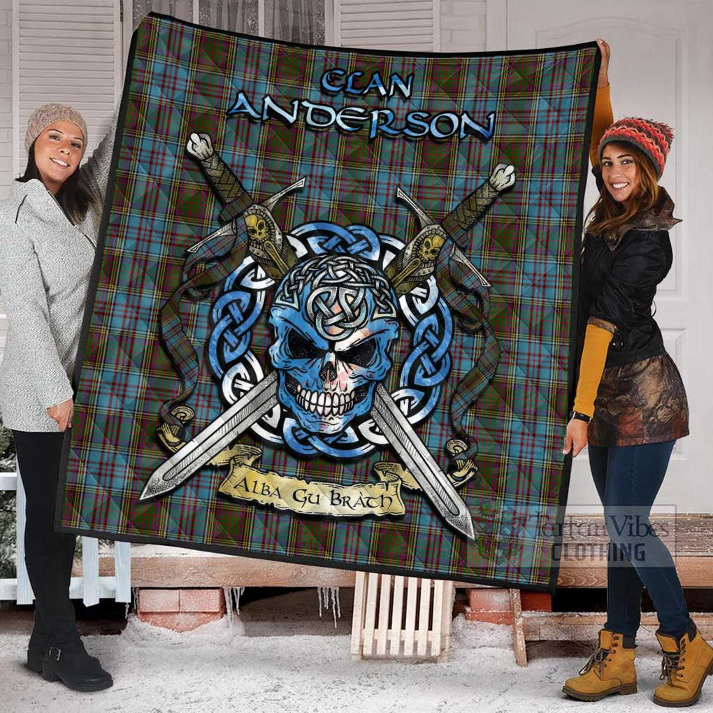 Tartan Vibes Clothing Anderson Tartan Quilt with Celtic Skull Alba Gu Brath Style