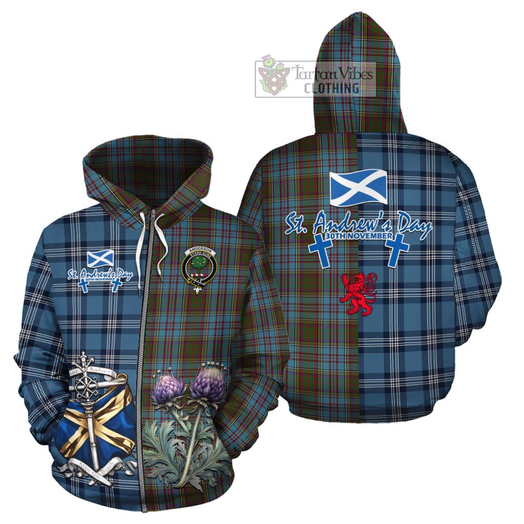 Tartan Vibes Clothing Anderson Tartan Cotton Hoodie Happy St. Andrew's Day Half Tartan Style