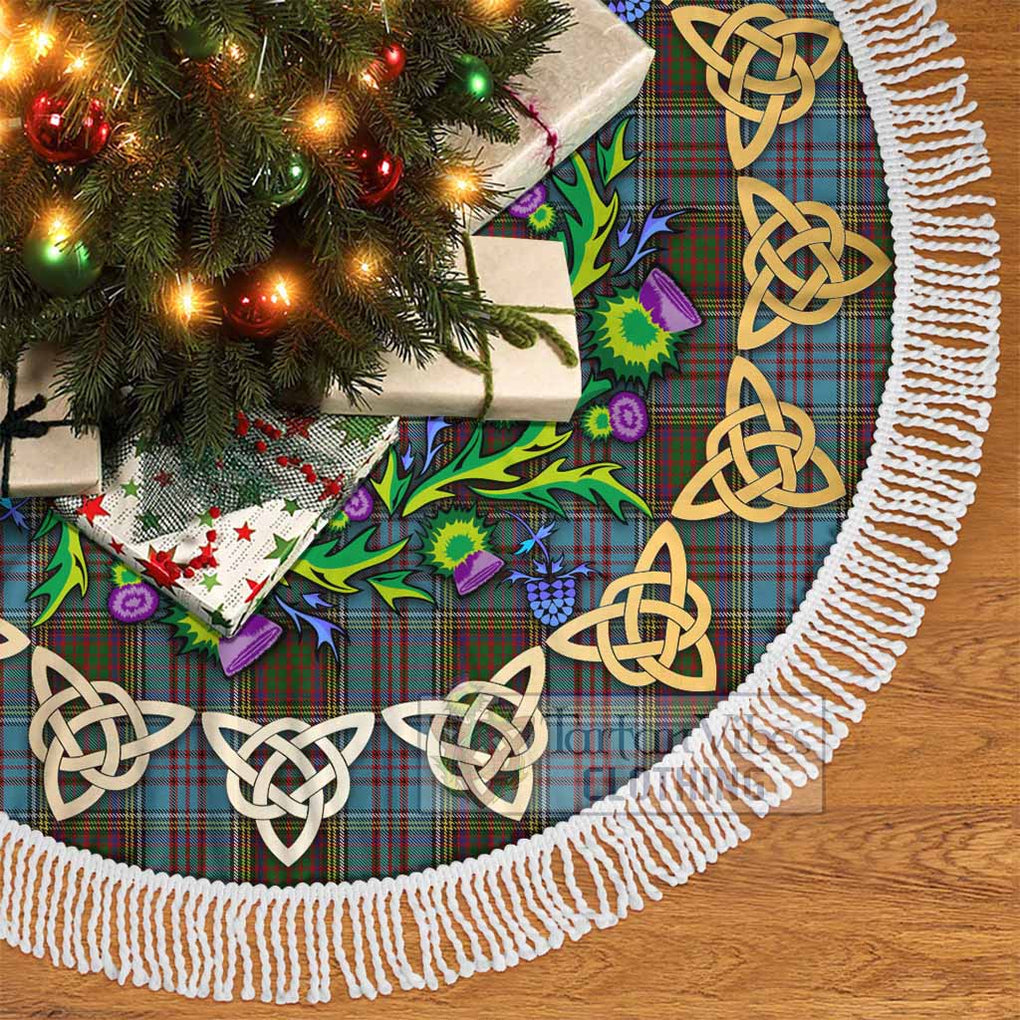 Tartan Vibes Clothing Anderson Tartan Christmas Tree Skirt with Thistle Celtic Knot Style