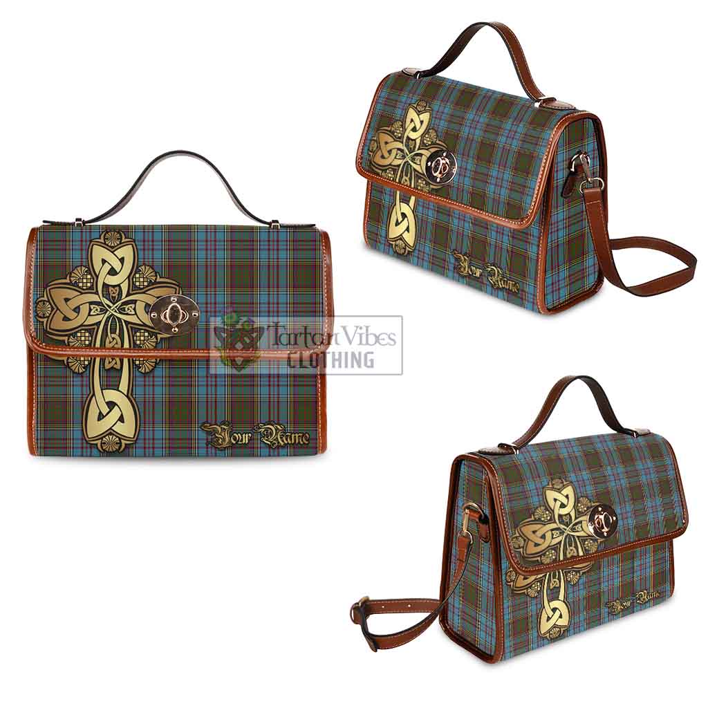 Tartan Vibes Clothing Anderson Tartan Waterproof Canvas Bag Golden Thistle Celtic Cross Style