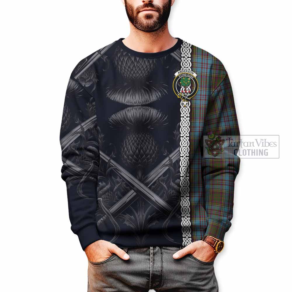 Tartan Vibes Clothing Anderson Tartan Sweatshirt with Family Crest Cross Sword Thistle Celtic Vibes