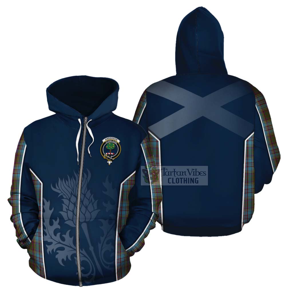 Tartan Vibes Clothing Anderson Tartan Cotton Hoodie with Family Crest and Scottish Thistle Vibes Sport Style