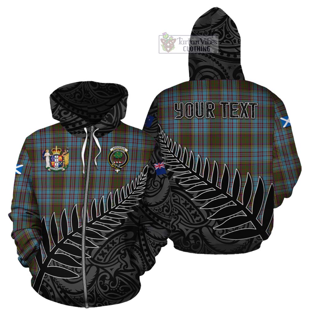 Tartan Vibes Clothing Anderson Crest Tartan Cotton Hoodie with New Zealand Silver Fern Half Style