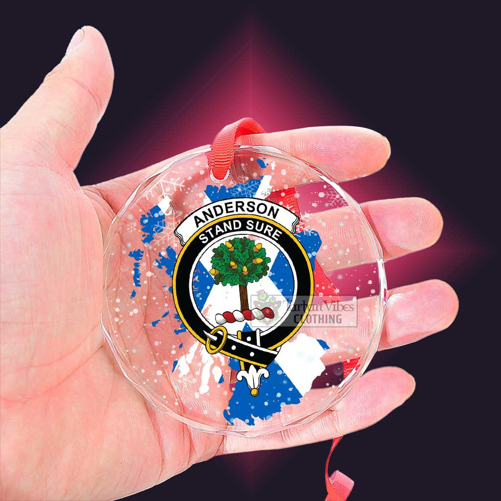 Tartan Vibes Clothing Anderson Clan Crest Christmas Glass Ornament with Scotland Map