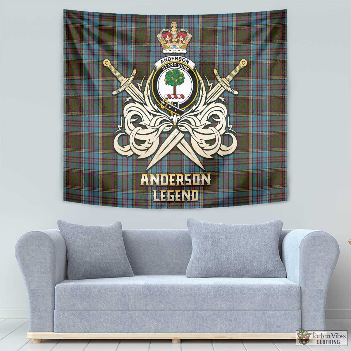 Tartan Vibes Clothing Anderson Tartan Tapestry with Clan Crest and the Golden Sword of Courageous Legacy