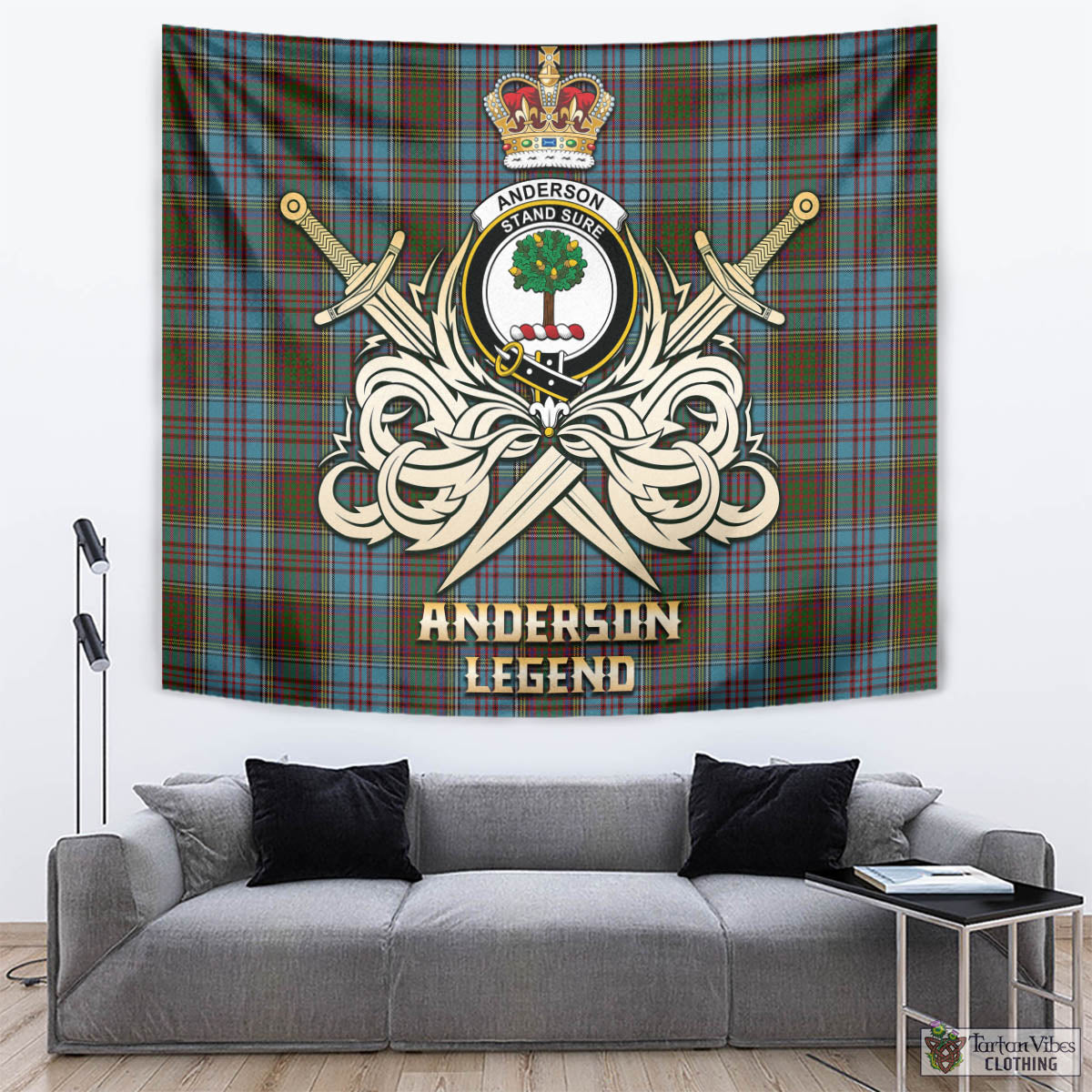 Tartan Vibes Clothing Anderson Tartan Tapestry with Clan Crest and the Golden Sword of Courageous Legacy