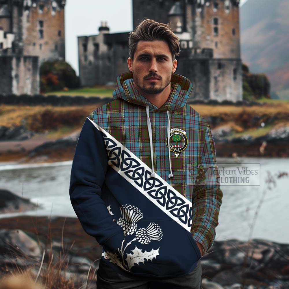 Tartan Vibes Clothing Anderson Tartan Cotton Hoodie Featuring Thistle and Scotland Map