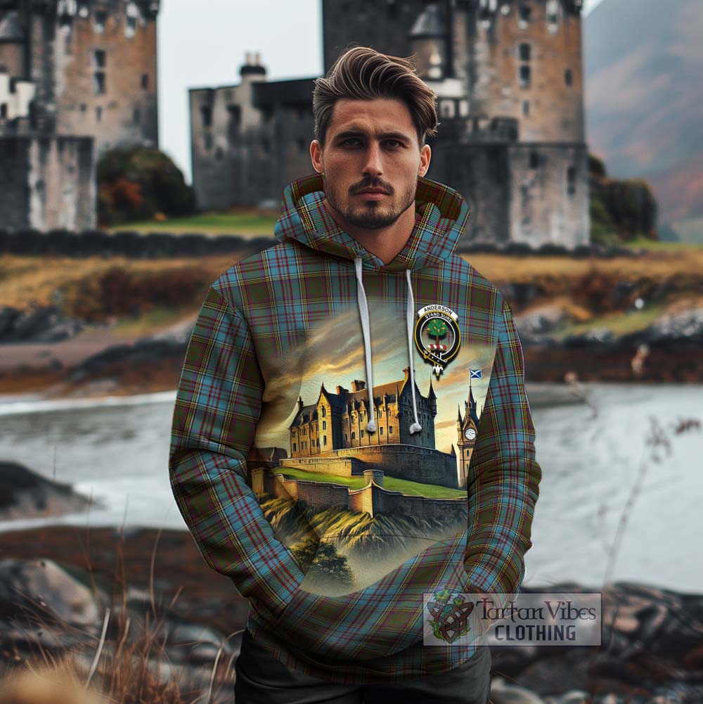 Anderson Tartan Family Crest Cotton Hoodie with Scottish Ancient Castle Style - Tartan Vibes Clothing