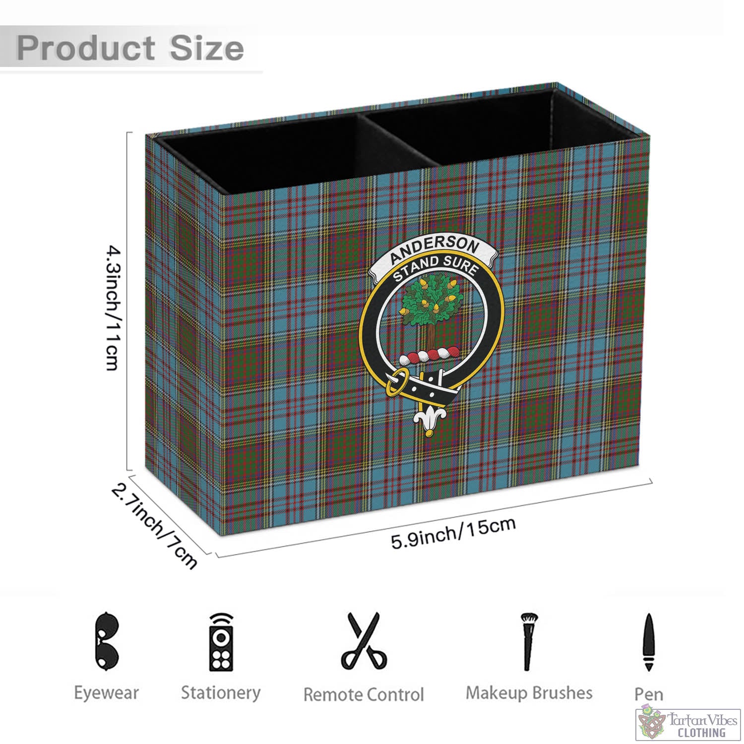 Tartan Vibes Clothing Anderson Tartan Pen Holder with Family Crest