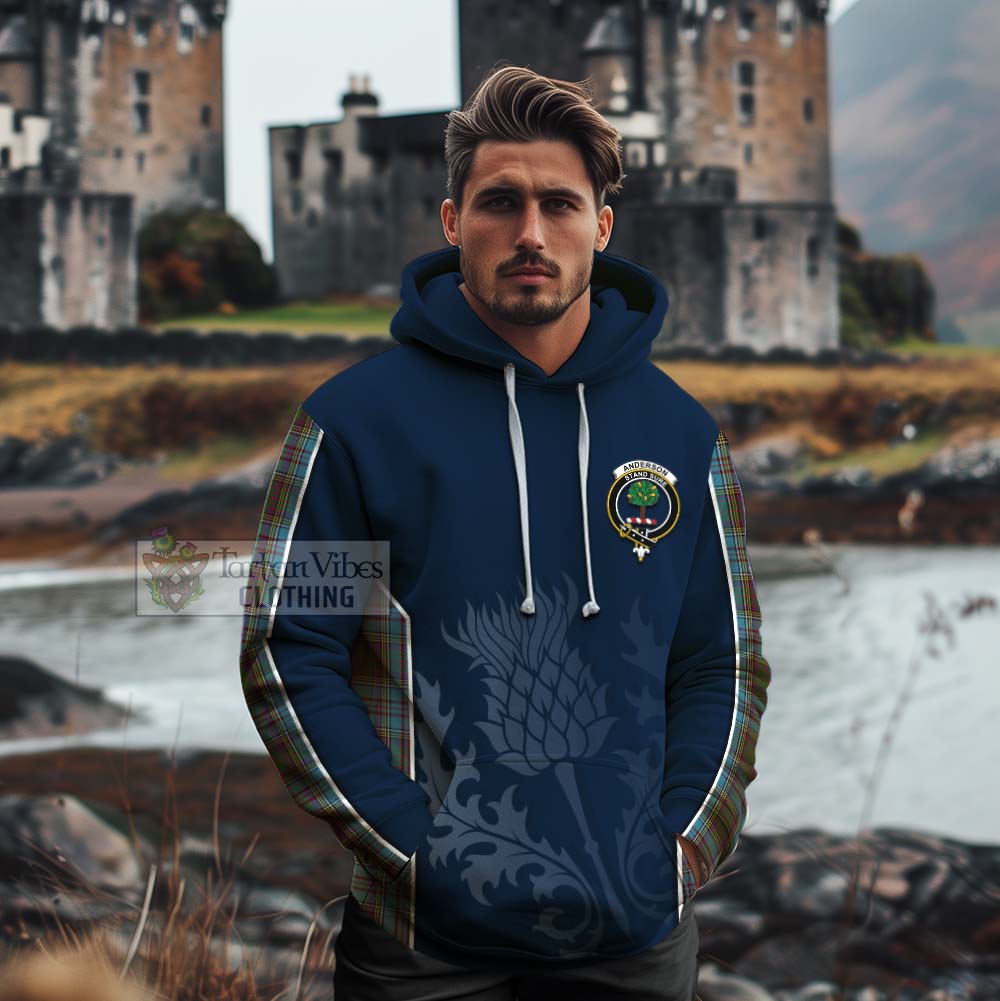 Tartan Vibes Clothing Anderson Tartan Cotton Hoodie with Family Crest and Scottish Thistle Vibes Sport Style