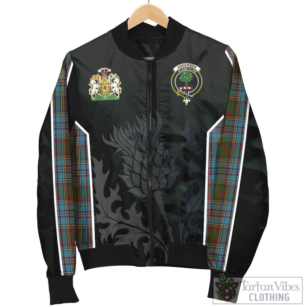 Tartan Vibes Clothing Anderson Tartan Bomber Jacket with Family Crest and Scottish Thistle Vibes Sport Style