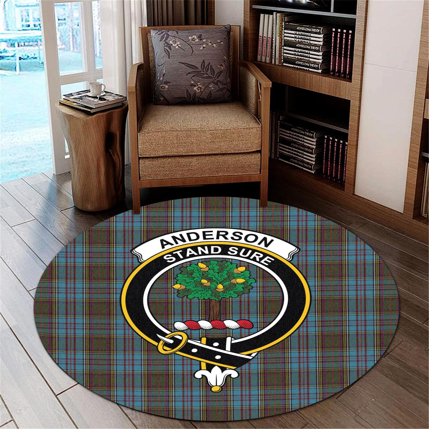 Anderson Tartan Round Rug with Family Crest - Tartanvibesclothing