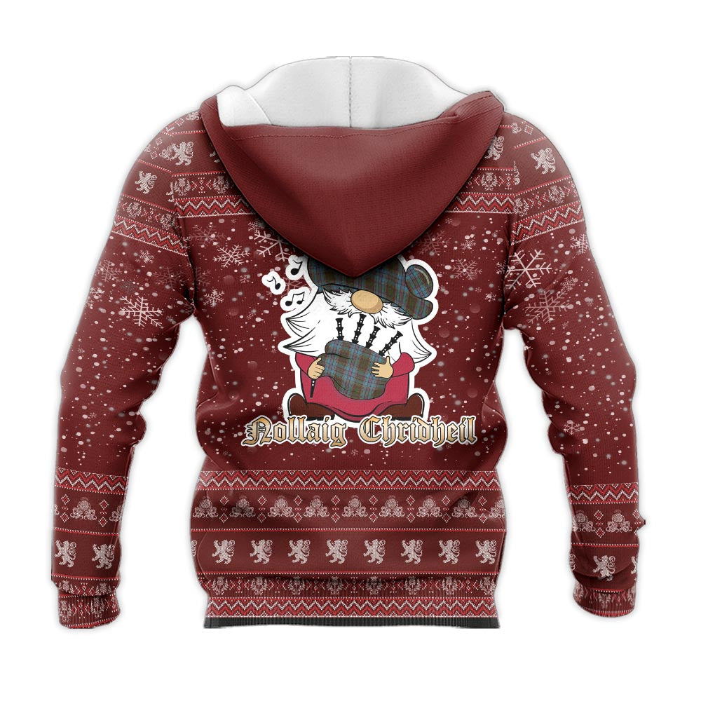 Anderson Clan Christmas Knitted Hoodie with Funny Gnome Playing Bagpipes - Tartanvibesclothing