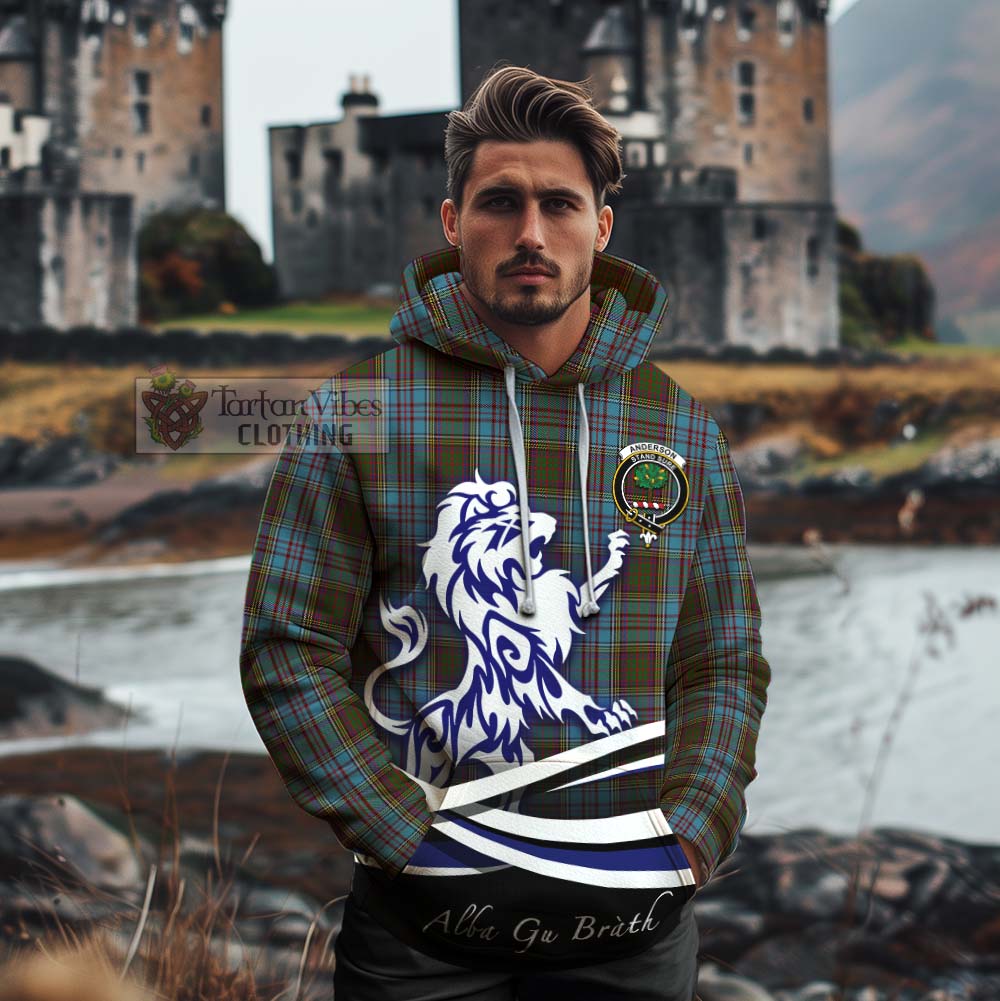 Tartan Vibes Clothing Anderson Tartan Cotton Hoodie with Alba Gu Brath Regal Lion Emblem