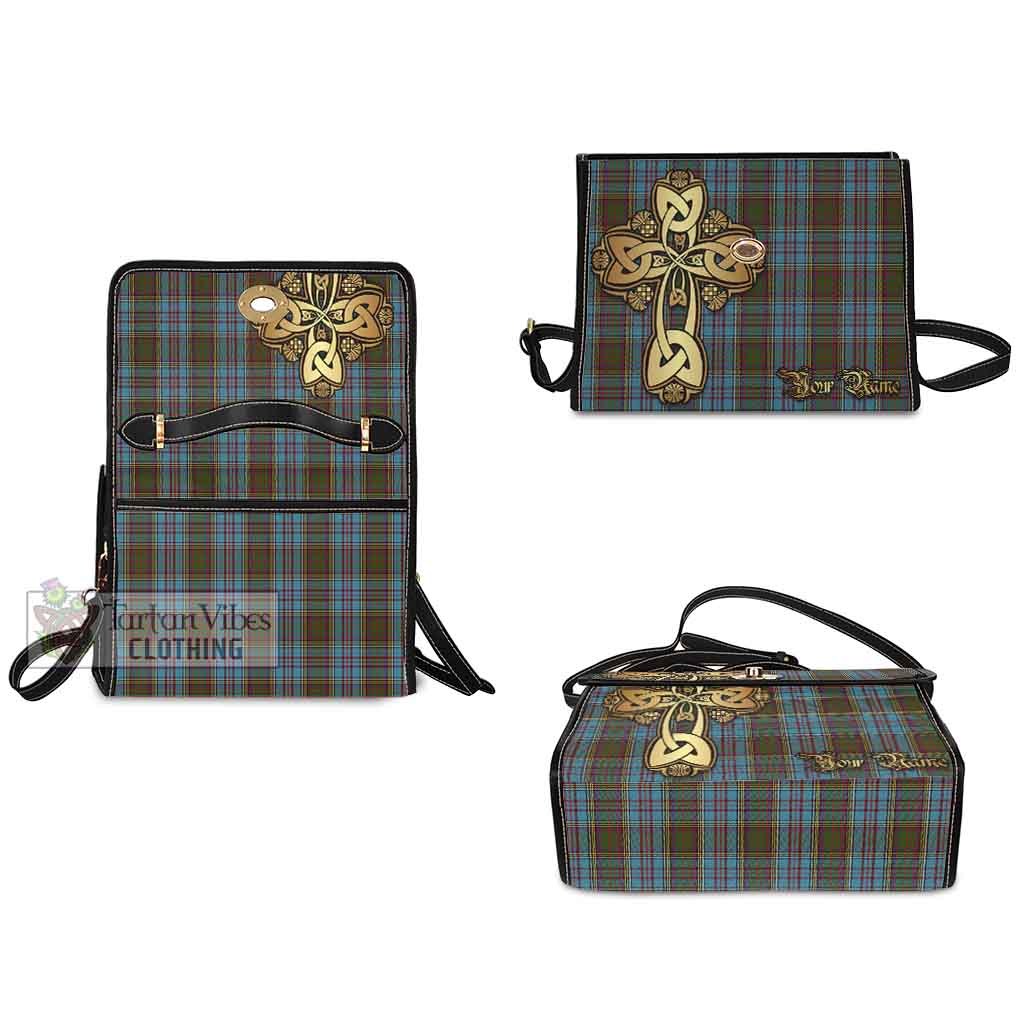 Tartan Vibes Clothing Anderson Tartan Waterproof Canvas Bag Golden Thistle Celtic Cross Style