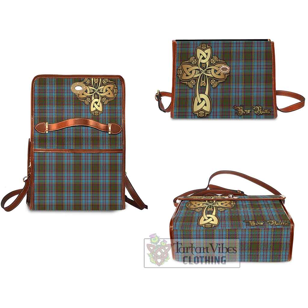 Tartan Vibes Clothing Anderson Tartan Waterproof Canvas Bag Golden Thistle Celtic Cross Style